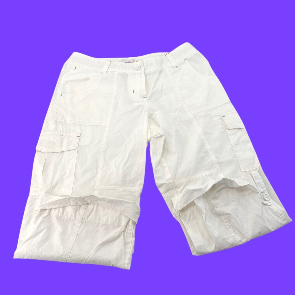 Against The Elements Womens White Cotton Cargo Pants Roll Tab Cuffs Size 8
